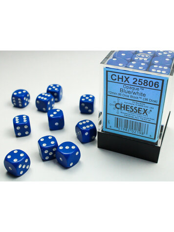 CHESSEX CHX 25806 12MM D6 DICE BLOCK OPAQUE LIGHT BLUE W/ WHITE
