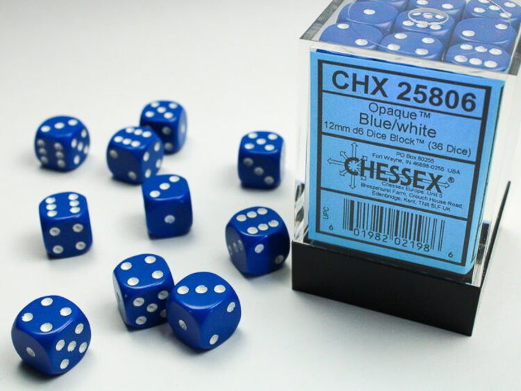 CHESSEX CHX 25806 12MM D6 DICE BLOCK OPAQUE LIGHT BLUE W/ WHITE