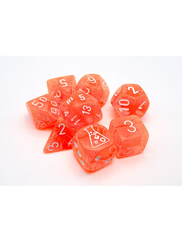 CHESSEX CHX 30060 LAB DICE 7 TRANSLUCENT POLYHEDRAL NEON ORANGE/WHITE 7-DIE SET