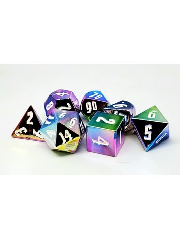 MDG MDG 16MM ALUMINUM PLATED DICE SET RAINBOW AEGIS W/ WHITE NUMBERS