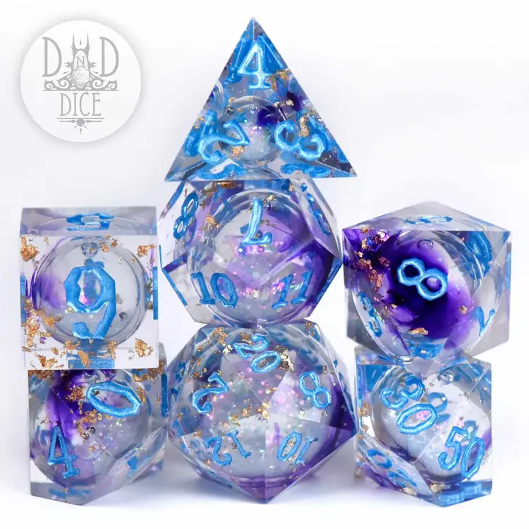 DND DICE PERIWINKLE POWDER LIQUID CORE DICE SET