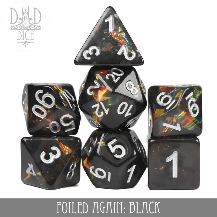 DND DICE FOILED AGAIN BLACK RPG DICE SET