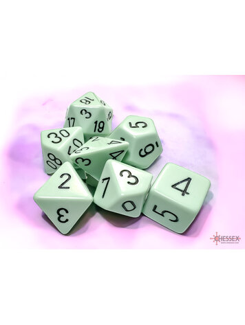 CHESSEX CHX 25465 7 PC POLY DICE SET OPAQUE PASTEL GREEN/BLACK