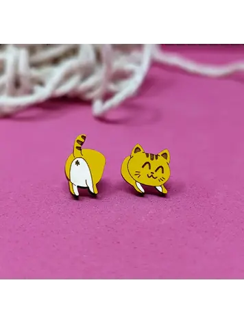 UNPOSSIBLE CUTS CAT BUTT WOOD EARRINGS