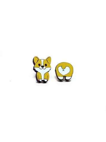 UNPOSSIBLE CUTS CORGI BUTT PET LOVER STUD WOOD EARRINGS