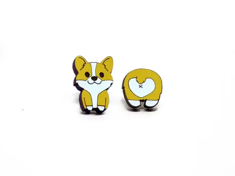 UNPOSSIBLE CUTS CORGI BUTT PET LOVER STUD WOOD EARRINGS