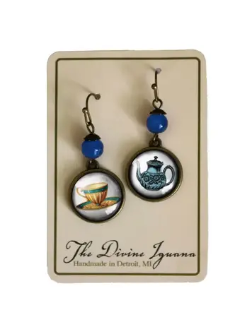 PASTEL TEACUP AND TEAPOT STEAMPUNK VICTORIAN EARRINGS
