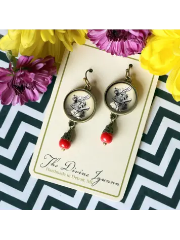 ALICE IN WONDERLAND WHITE RABBIT VICTORIAN EARRINGS