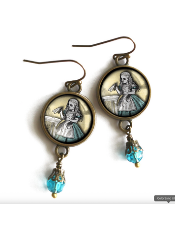 ALICE IN WONDERLAND DRINK ME VICTORIAN EARRINGS