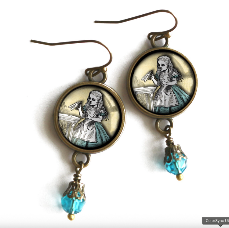 ALICE IN WONDERLAND DRINK ME VICTORIAN EARRINGS