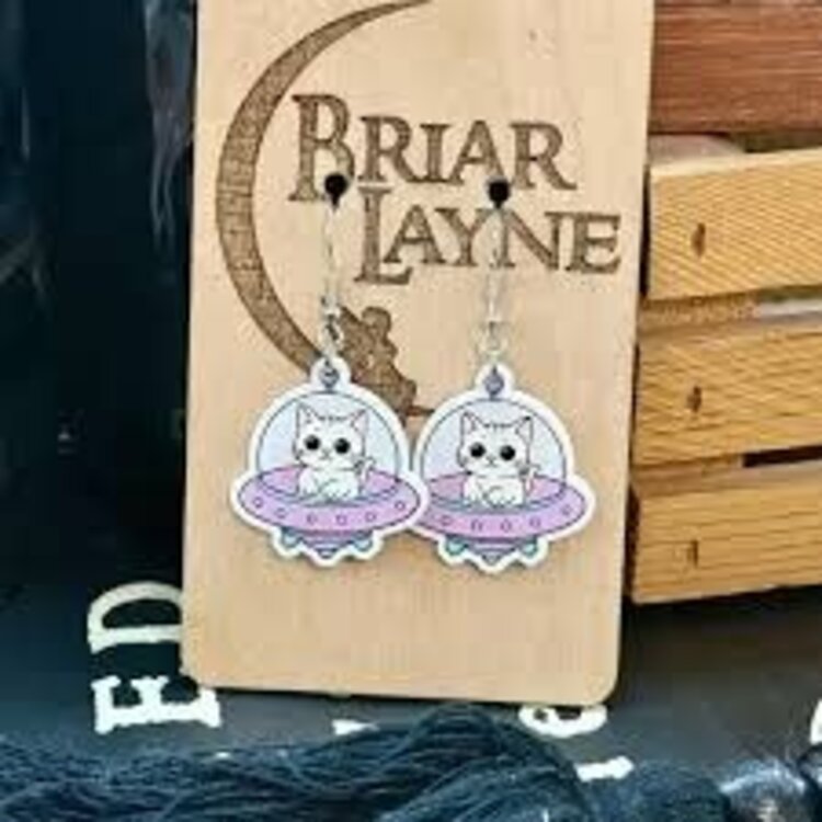 SPACE CAT AND SPACESHIP EARRINGS