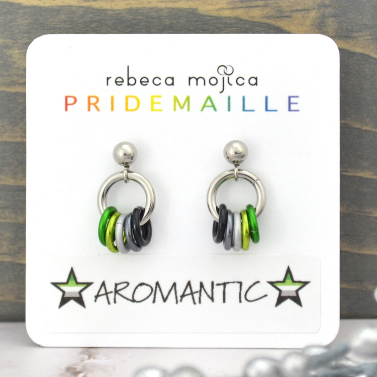 AROMANTIC PRIDE FLAG - TINY CHAINMAILLE EARRING