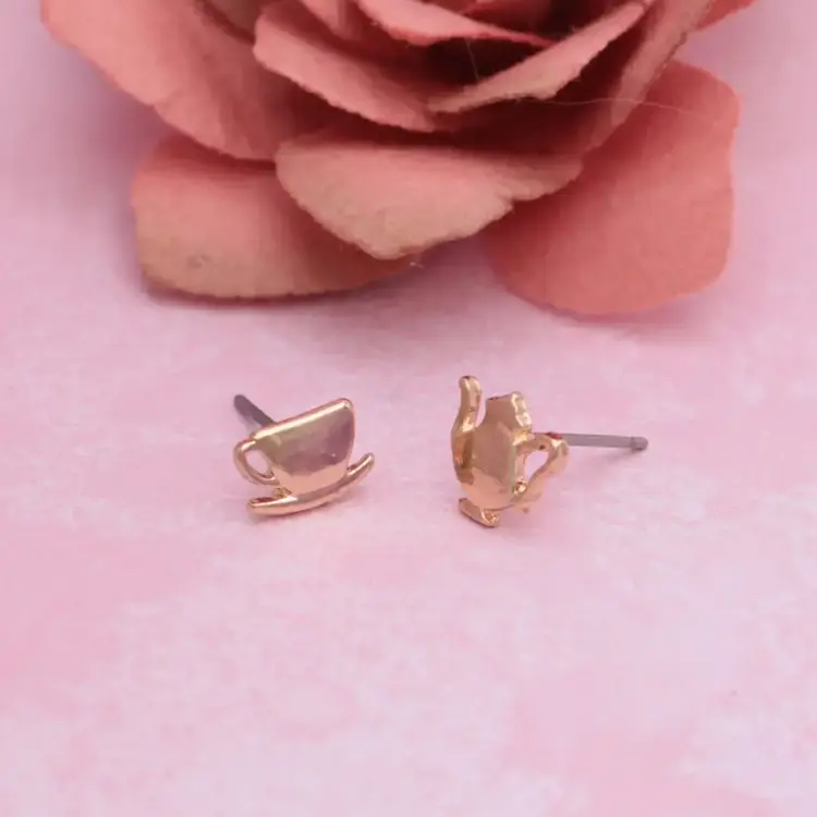 BOOK LOVERS GOLD TEA SET POST EARRINGS