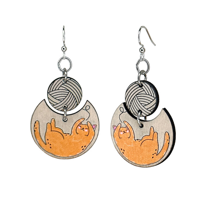 CAT AND YARN EARRINGS