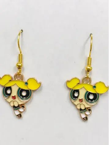 YELLOW HAIR CUTE GIRL CARTOON EARRINGS