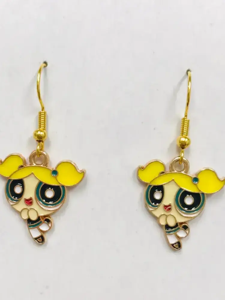 YELLOW HAIR CUTE GIRL CARTOON EARRINGS