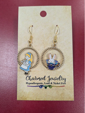 WONDERLAND ALICE & WHITE RABBIT EARRINGS