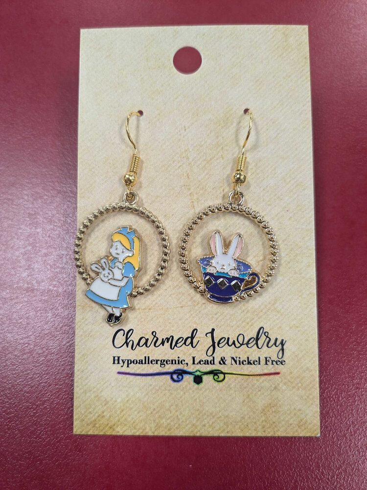 WONDERLAND ALICE & WHITE RABBIT EARRINGS