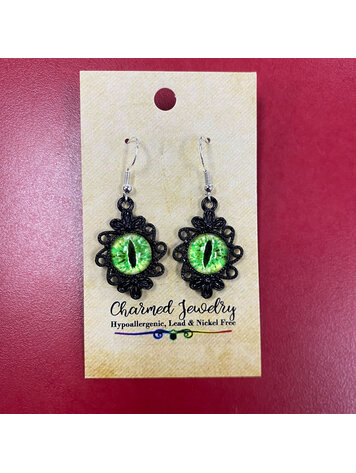 DRAGON EYE GOTHIC DANGLE EARRINGS - GREEN