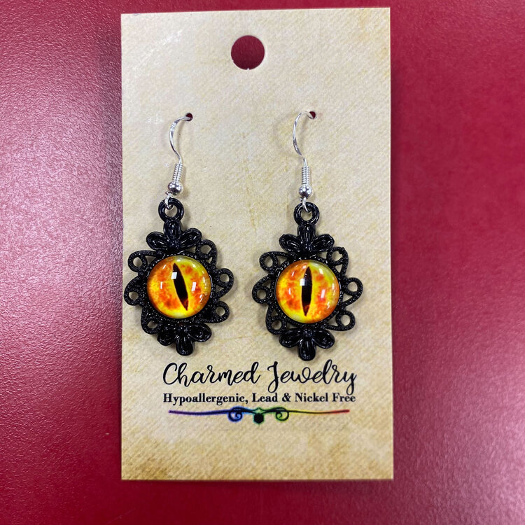 DRAGON EYE GOTHIC DANGLE EARRINGS - YELLOW