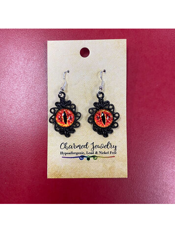 DRAGON EYE GOTHIC DANGLE EARRINGS - RED