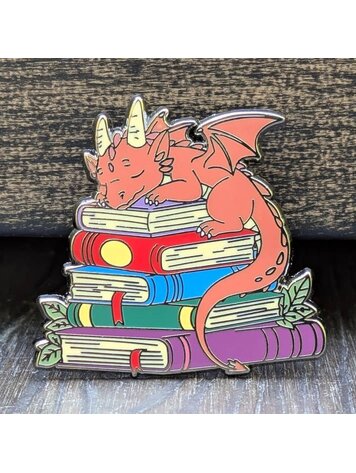 DRAGON SLEEPING ON TOP OF BOOKS PIN