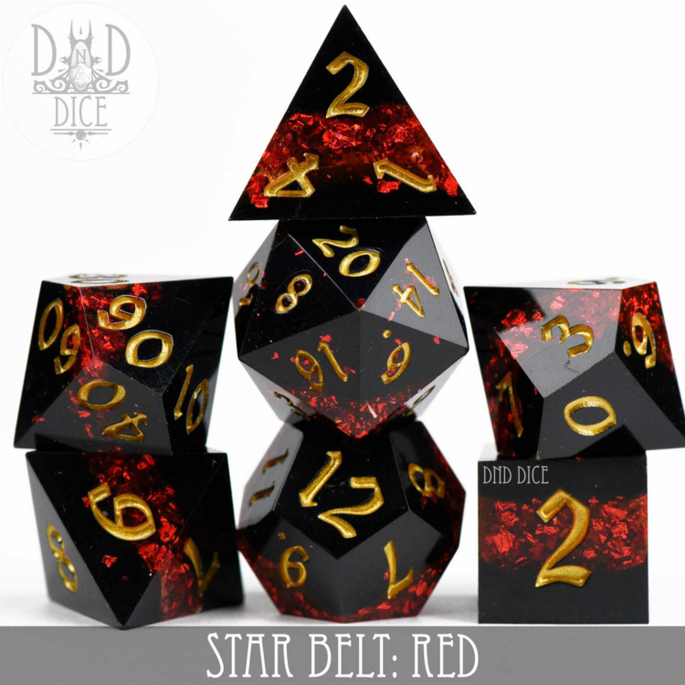 DND DICE STAR BELT RED HANDMADE RPG DICE SET