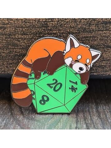 RED PANDA SLEEPING ON D20 ENAMEL PIN