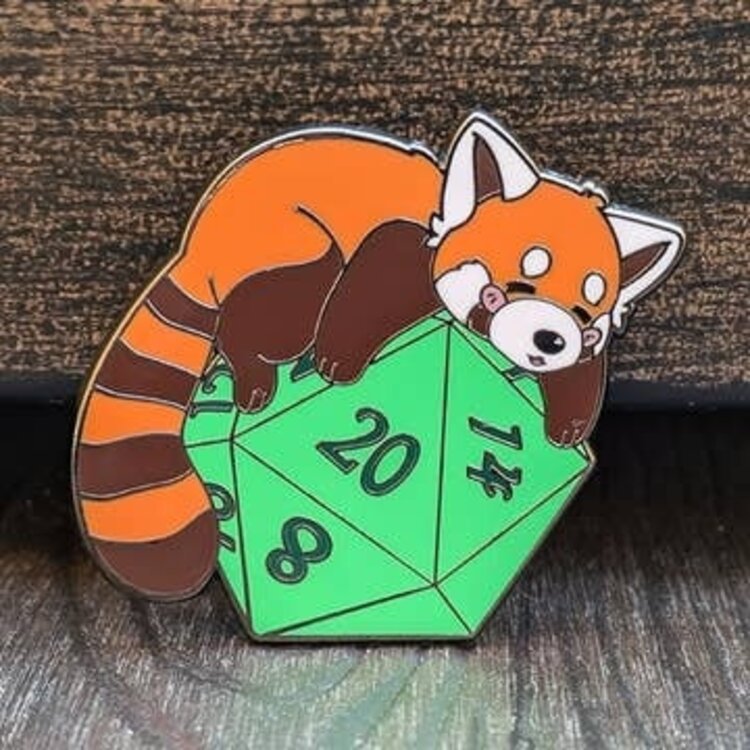 RED PANDA SLEEPING ON D20 ENAMEL PIN