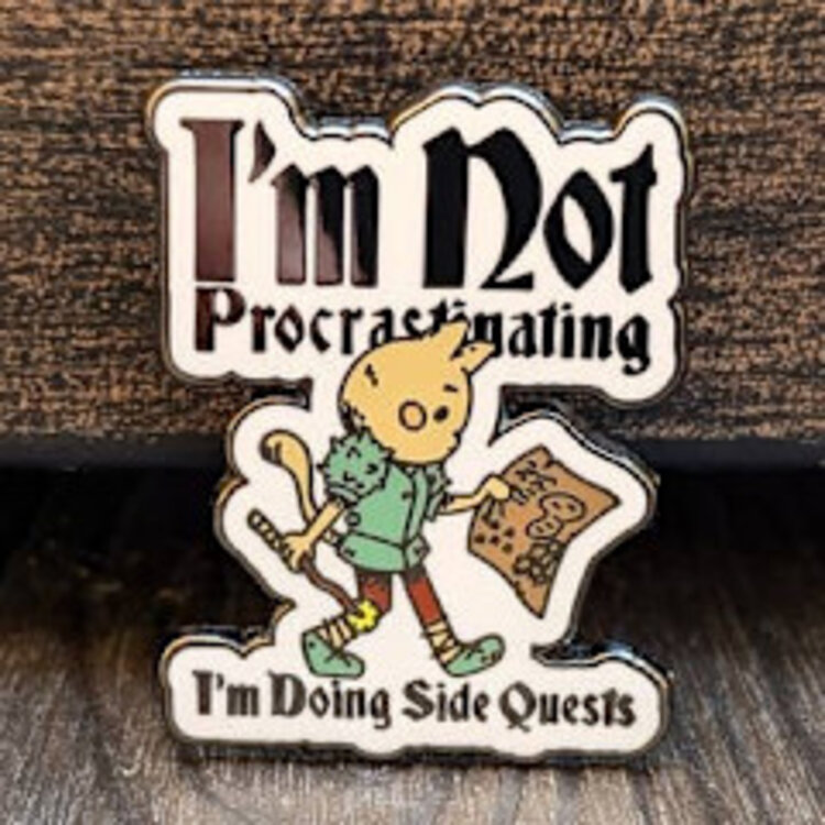 NOT PROCRASTINATING SIDE QUEST CAT ENAMEL PIN