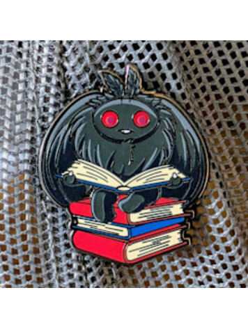 MOTHMAN READING A BOOK ENAMEL PIN