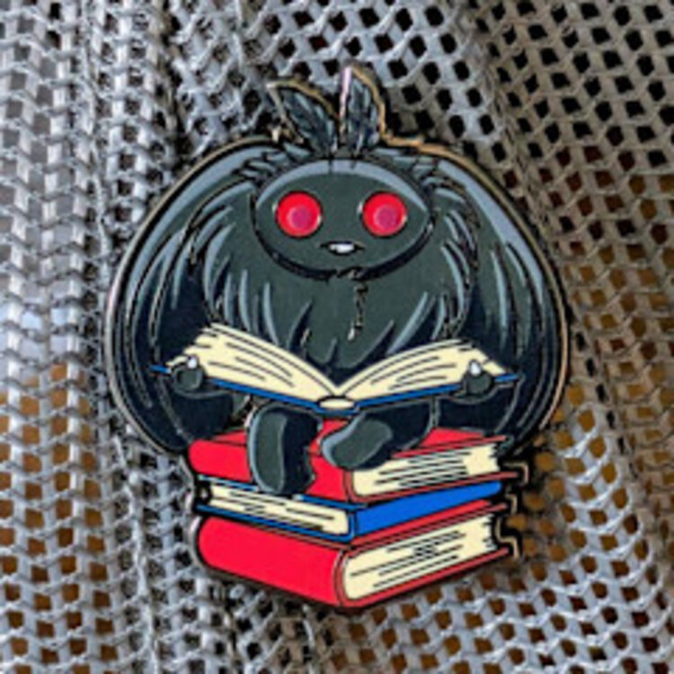 MOTHMAN READING A BOOK ENAMEL PIN