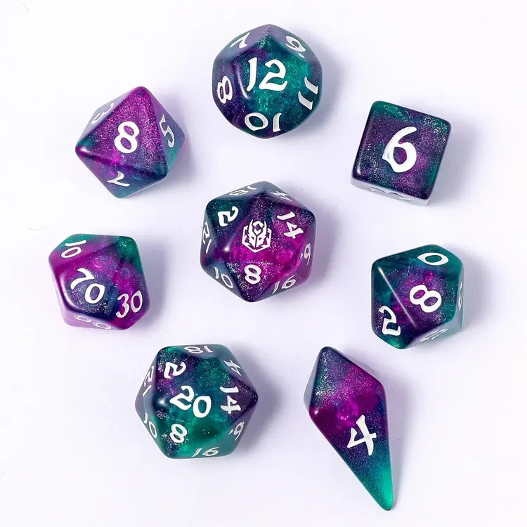 HYMGHO HYMGHO WYRMFORGED ROLLERS - ROUNDED EDGE 8 PIECE POLY DICE SET - JESTERS CLOAK