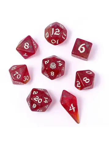 HYMGHO HYMGHO WYRMFORGED ROLLERS - ROUNDED EDGE 8 PIECE POLY DICE SET - INFERNAL SPARK