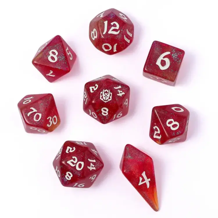 HYMGHO HYMGHO WYRMFORGED ROLLERS - ROUNDED EDGE 8 PIECE POLY DICE SET - INFERNAL SPARK