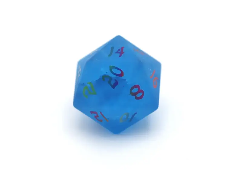 HYMGHO HYMGHO SINGLE GEMSTONE D20 SEA BLUE W/ RAINBOW NUMBERS