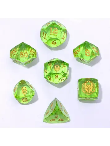 HYMGHO HYMGHO CAPTURED MAGIC LUSTER CUT RESIN DICE SET LEMON GREEN