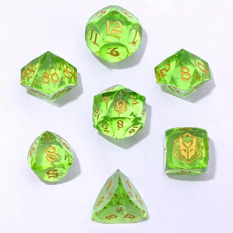 HYMGHO HYMGHO CAPTURED MAGIC LUSTER CUT RESIN DICE SET LEMON GREEN