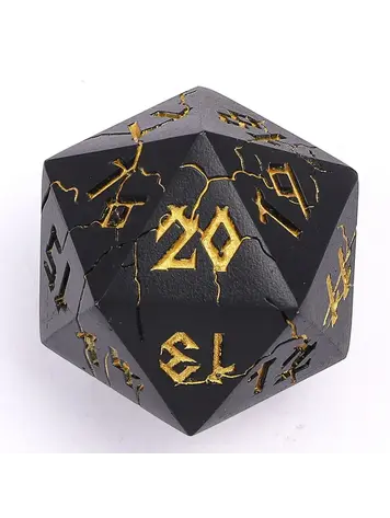 HYMGHO HYMGHO BARBARIAN 35MM SOLID METAL D20 SPINDOWN MATTE BLACK W/ GOLD