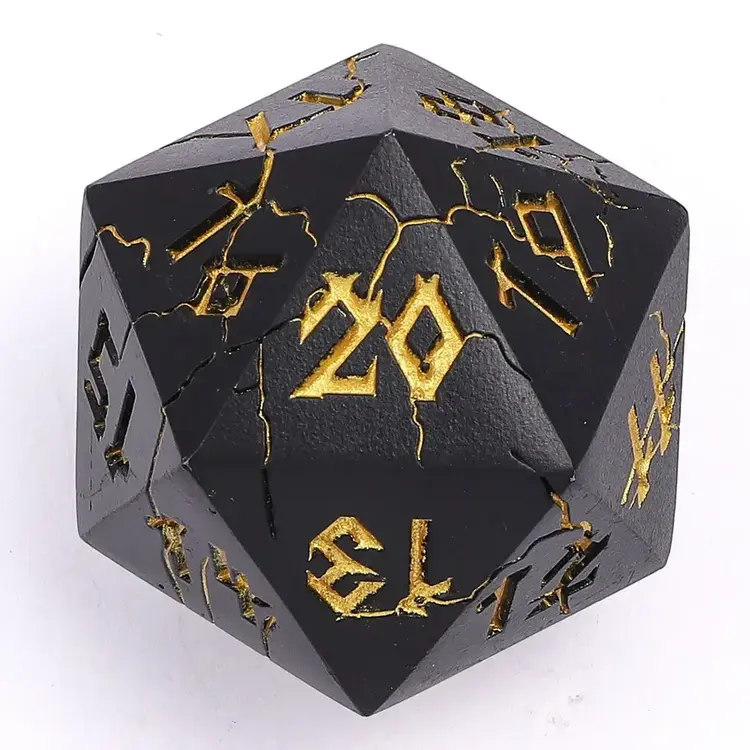 HYMGHO HYMGHO BARBARIAN 35MM SOLID METAL D20 SPINDOWN MATTE BLACK W/ GOLD