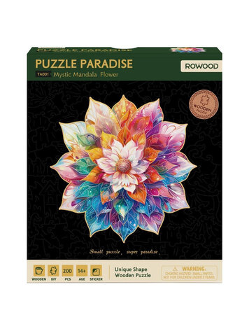 ROWOOD 200 PC WOODEN JIGSAW PUZZLE MYSTIC MANDALA FLOWER