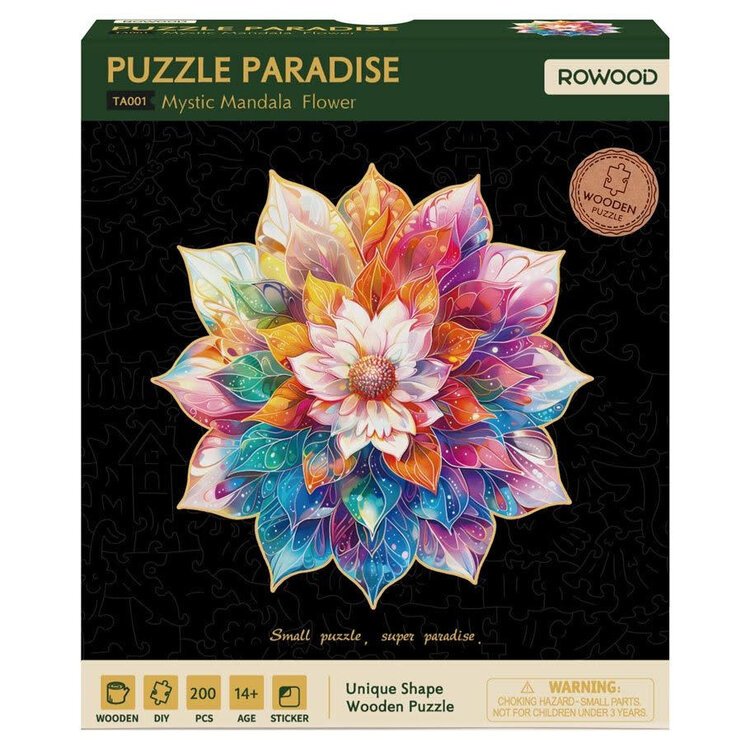 ROWOOD 200 PC WOODEN JIGSAW PUZZLE MYSTIC MANDALA FLOWER