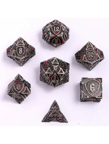 HYMGHO HYMGHO SOLID METAL FIGHTER DICE SET ANCIENT SILVER WITH BLOOD SPATTERS
