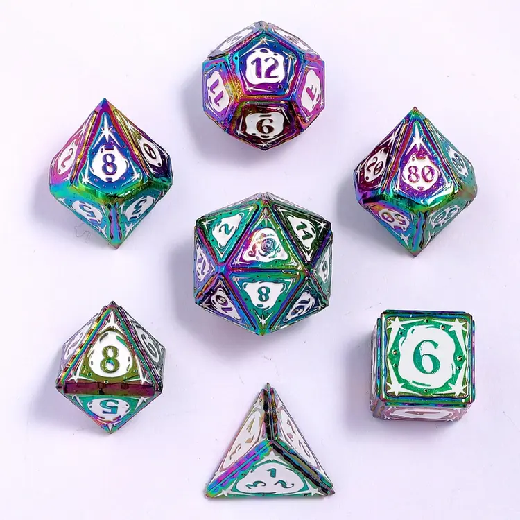 HYMGHO HYMGHO METAL SORCERER RPG DICE SET RAINBOW W WHITE