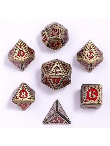 HYMGHO HYMGHO METAL SORCERER RPG DICE SET ANCIENT BRONZE W RED GLITTER