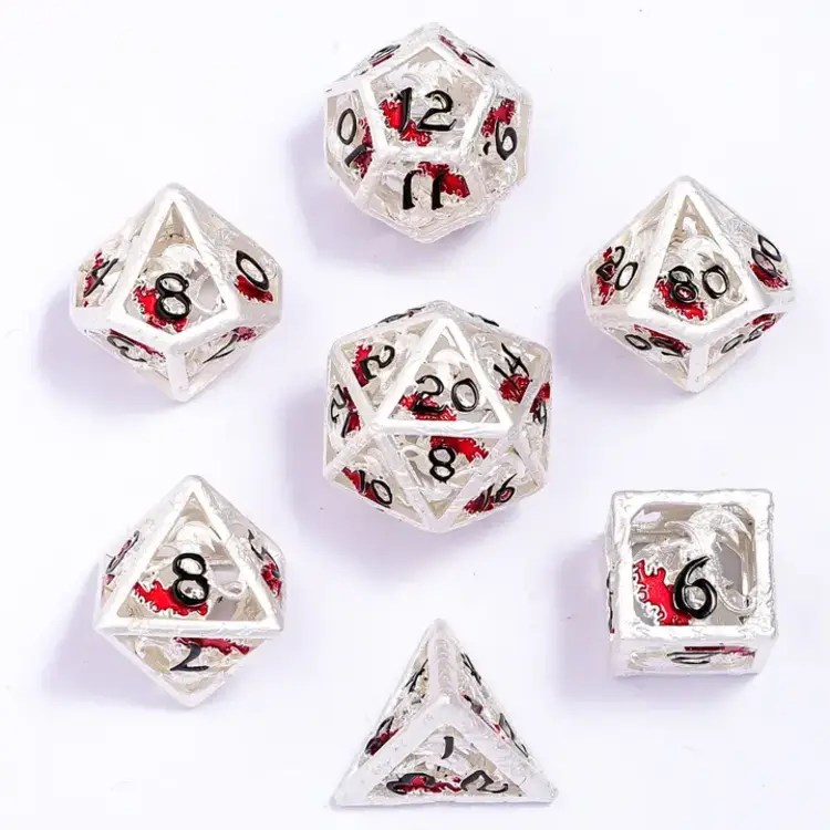 HYMGHO HYMGHO DRAGONS HYMN HOLLOW METAL DICE SET SILVER