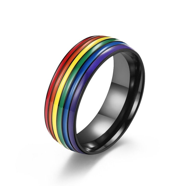 MIO QUEENA RAINBOW STRIPED STAINLESS STEEL RING