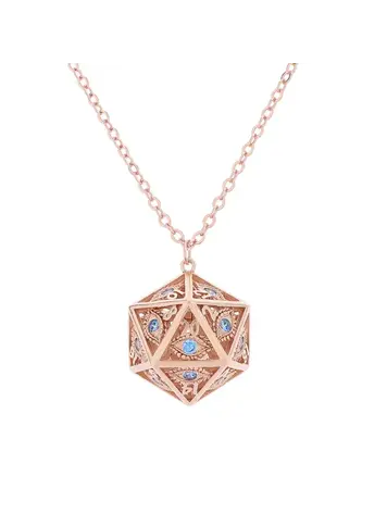 HYMGHO DRAGON'S EYE D20 NECKLACE - ROSE GOLD WITH BLUE GEMS