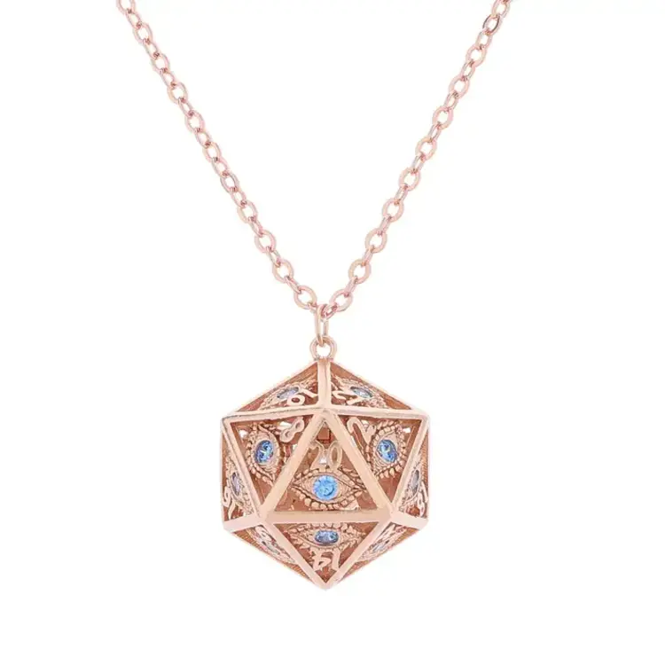 HYMGHO DRAGON'S EYE D20 NECKLACE - ROSE GOLD WITH BLUE GEMS