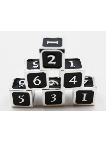 FOAM BRAIN GAMES FOAM BRAIN GAMES 6 PIECE METAL D6 - BLACK AND SILVER
